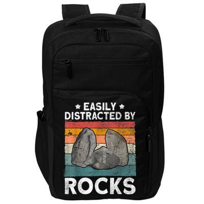 Easily Distracted By Rocks Collector Mineral Retro Geologist Impact Tech Backpack