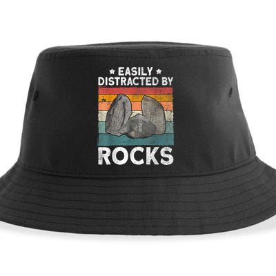 Easily Distracted By Rocks Collector Mineral Retro Geologist Sustainable Bucket Hat