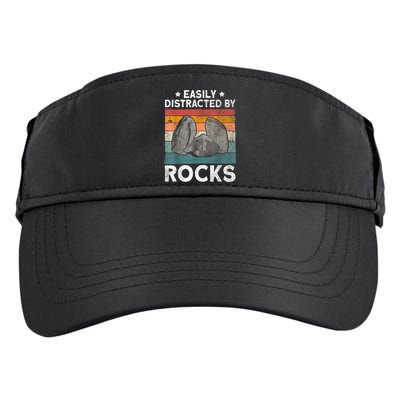 Easily Distracted By Rocks Collector Mineral Retro Geologist Adult Drive Performance Visor