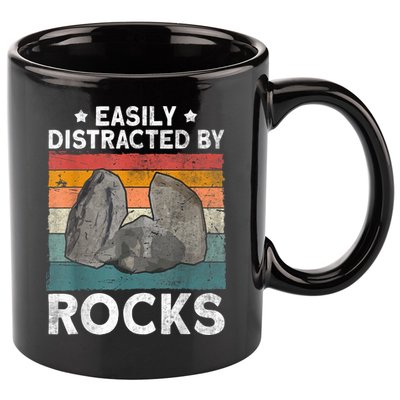 Easily Distracted By Rocks Collector Mineral Retro Geologist 11oz C Handle Ceramic Mug