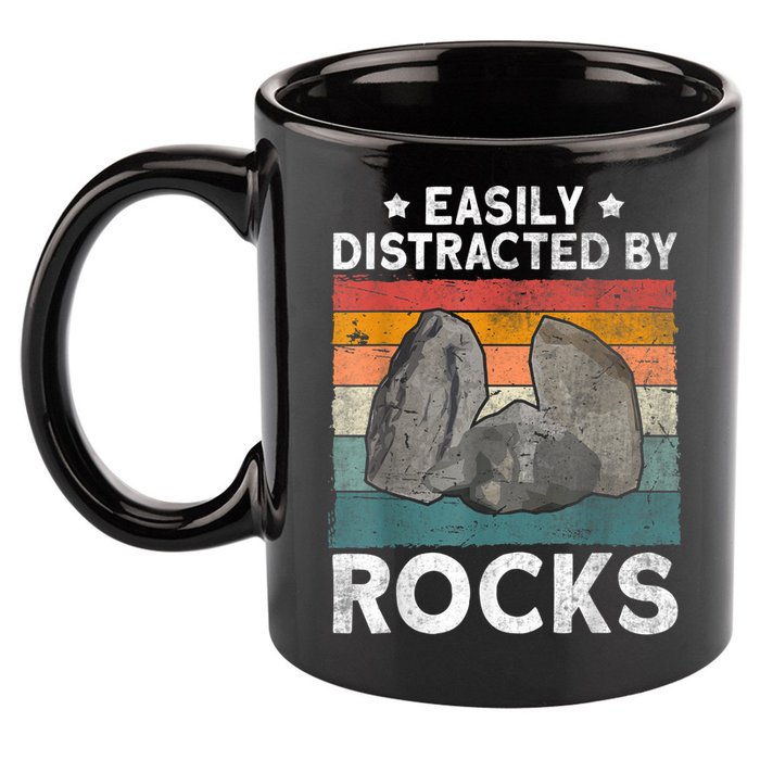 Easily Distracted By Rocks Collector Mineral Retro Geologist 11oz C Handle Ceramic Mug