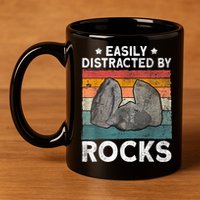 Easily Distracted By Rocks Collector Mineral Retro Geologist 11oz C Handle Ceramic Mug