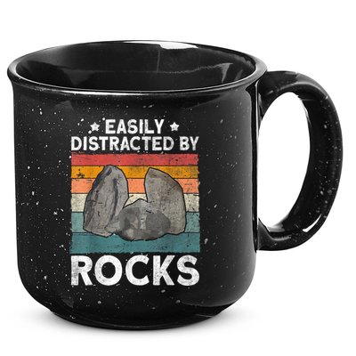 Easily Distracted By Rocks Collector Mineral Retro Geologist 15oz Campfire Ceramic Mug