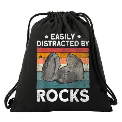Easily Distracted By Rocks Collector Mineral Retro Geologist Drawstring Bag