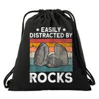 Easily Distracted By Rocks Collector Mineral Retro Geologist Drawstring Bag