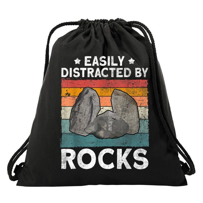 Easily Distracted By Rocks Collector Mineral Retro Geologist Drawstring Bag