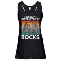 Easily Distracted By Rocks Collector Mineral Retro Geologist Ladies Essential Flowy Tank