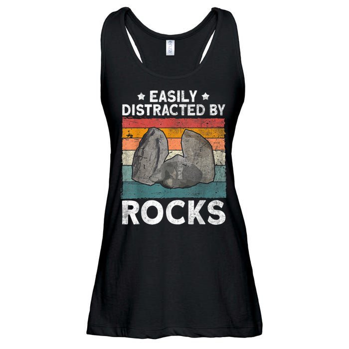Easily Distracted By Rocks Collector Mineral Retro Geologist Ladies Essential Flowy Tank