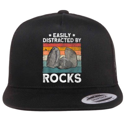 Easily Distracted By Rocks Collector Mineral Retro Geologist Flatbill Hat