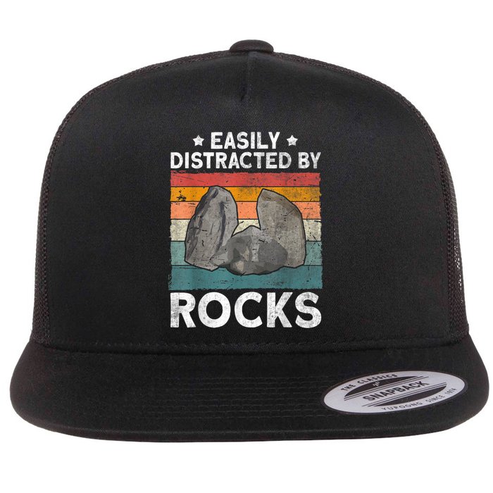 Easily Distracted By Rocks Collector Mineral Retro Geologist Flatbill Hat