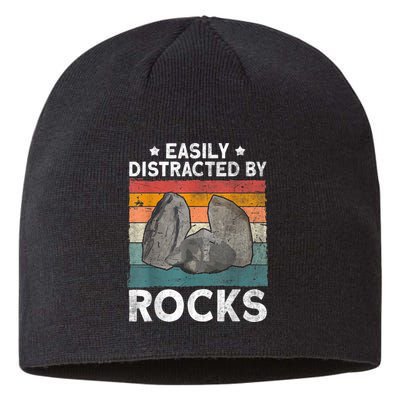Easily Distracted By Rocks Collector Mineral Retro Geologist Sustainable Beanie
