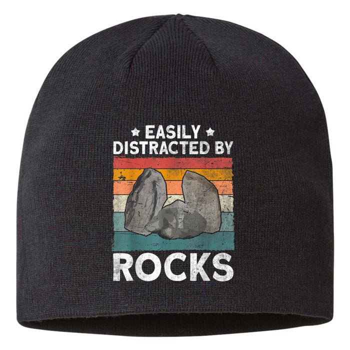 Easily Distracted By Rocks Collector Mineral Retro Geologist Sustainable Beanie