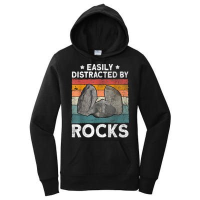Easily Distracted By Rocks Collector Mineral Retro Geologist Women's Pullover Hoodie