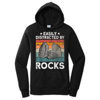 Easily Distracted By Rocks Collector Mineral Retro Geologist Women's Pullover Hoodie