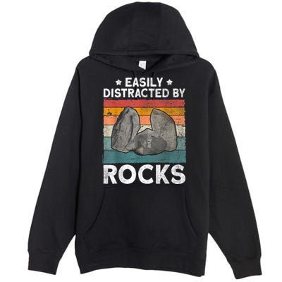Easily Distracted By Rocks Collector Mineral Retro Geologist Premium Pullover Hoodie