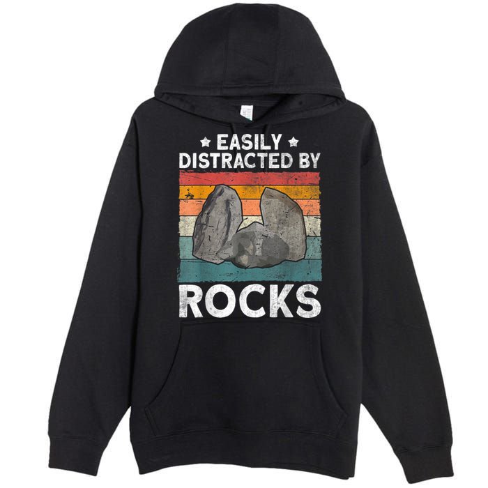 Easily Distracted By Rocks Collector Mineral Retro Geologist Premium Pullover Hoodie