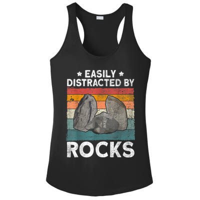 Easily Distracted By Rocks Collector Mineral Retro Geologist Ladies PosiCharge Competitor Racerback Tank