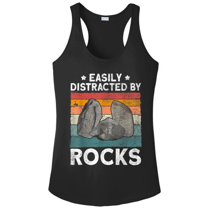 Easily Distracted By Rocks Collector Mineral Retro Geologist Ladies PosiCharge Competitor Racerback Tank
