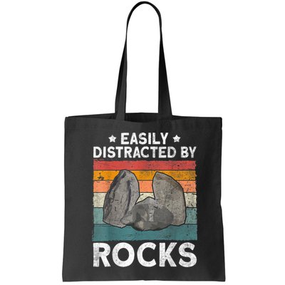 Easily Distracted By Rocks Collector Mineral Retro Geologist Bag