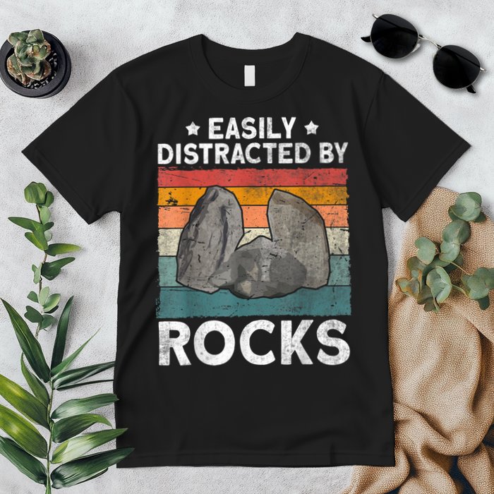 Easily Distracted By Rocks Collector Mineral Retro Geologist Premium T-Shirt