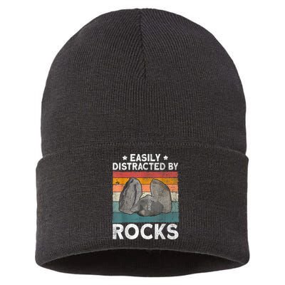Easily Distracted By Rocks Collector Mineral Retro Geologist Sustainable Knit Beanie