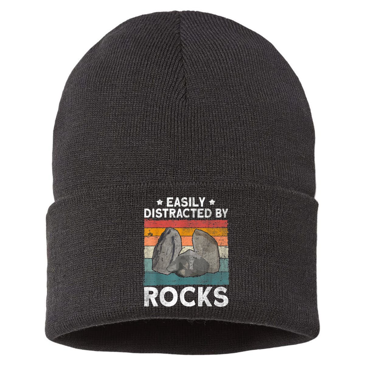 Easily Distracted By Rocks Collector Mineral Retro Geologist Sustainable Knit Beanie