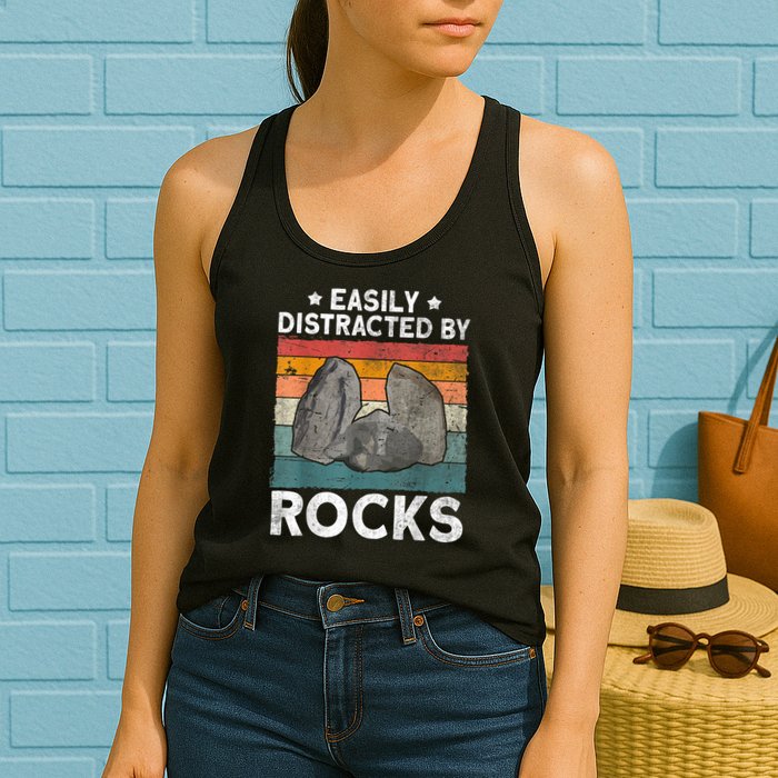 Easily Distracted By Rocks Collector Mineral Retro Geologist Womens Tank Top
