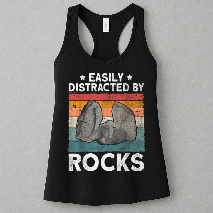 Easily Distracted By Rocks Collector Mineral Retro Geologist Womens Tank Top
