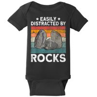 Easily Distracted By Rocks Collector Mineral Retro Geologist Baby Bodysuit