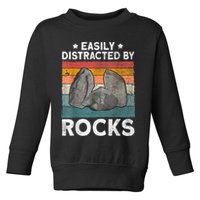 Easily Distracted By Rocks Collector Mineral Retro Geologist Toddler Sweatshirt