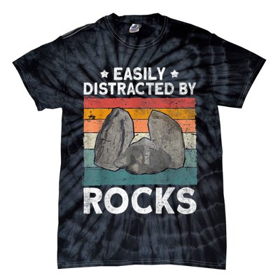 Easily Distracted By Rocks Collector Mineral Retro Geologist Tie-Dye T-Shirt