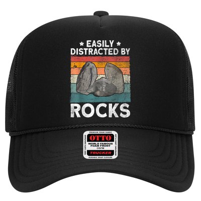 Easily Distracted By Rocks Collector Mineral Retro Geologist Trucker Hat