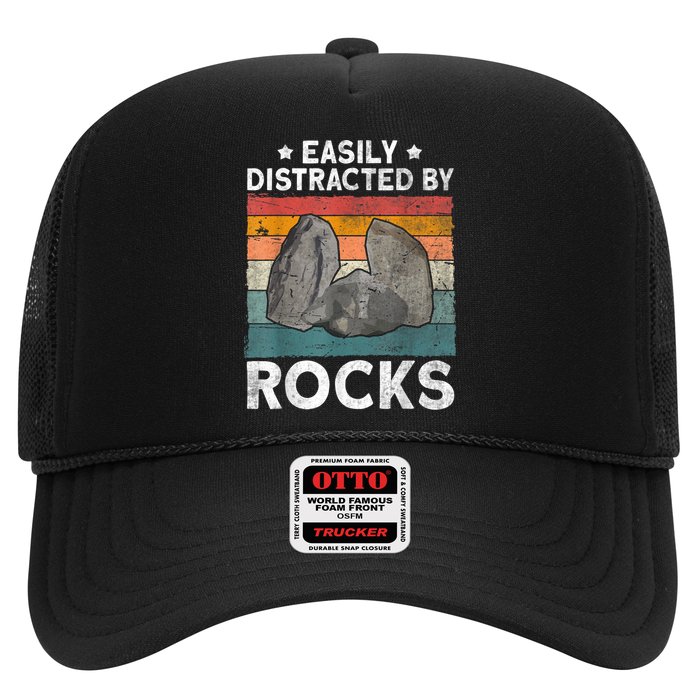 Easily Distracted By Rocks Collector Mineral Retro Geologist Trucker Hat