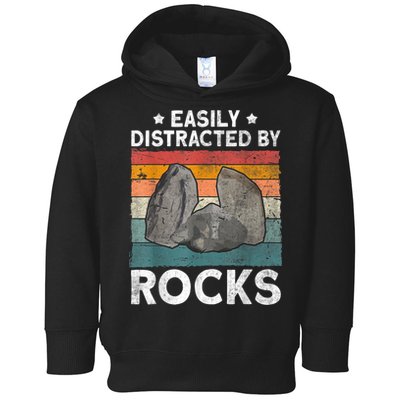Easily Distracted By Rocks Collector Mineral Retro Geologist Toddler Hoodie