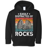 Easily Distracted By Rocks Collector Mineral Retro Geologist Toddler Hoodie