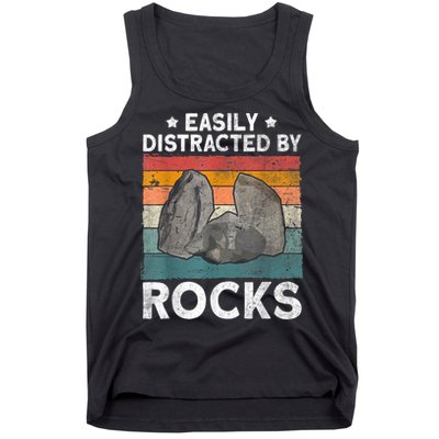 Easily Distracted By Rocks Collector Mineral Retro Geologist Tank Top