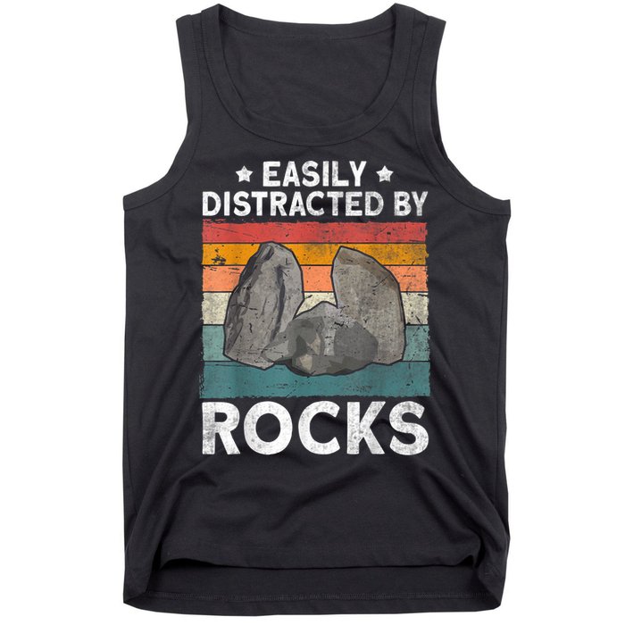 Easily Distracted By Rocks Collector Mineral Retro Geologist Tank Top