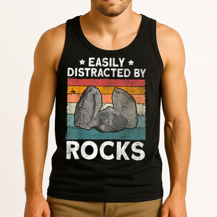 Easily Distracted By Rocks Collector Mineral Retro Geologist Tank Top