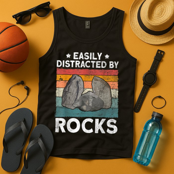 Easily Distracted By Rocks Collector Mineral Retro Geologist Tank Top