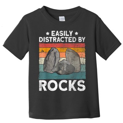 Easily Distracted By Rocks Collector Mineral Retro Geologist Toddler T-Shirt
