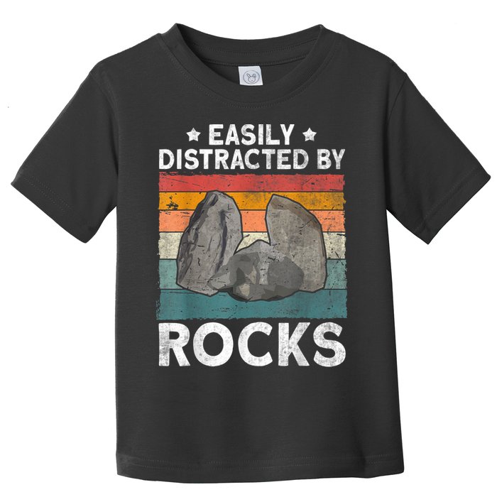 Easily Distracted By Rocks Collector Mineral Retro Geologist Toddler T-Shirt