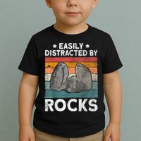 Easily Distracted By Rocks Collector Mineral Retro Geologist Toddler T-Shirt