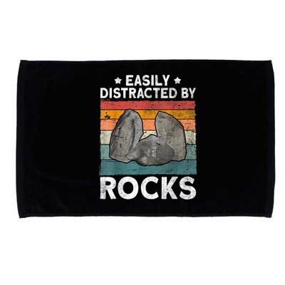 Easily Distracted By Rocks Collector Mineral Retro Geologist Microfiber Hand Towel