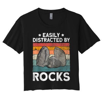 Easily Distracted By Rocks Collector Mineral Retro Geologist Crop Top