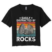 Easily Distracted By Rocks Collector Mineral Retro Geologist Crop Top