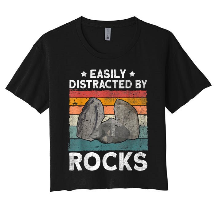 Easily Distracted By Rocks Collector Mineral Retro Geologist Crop Top