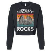 Easily Distracted By Rocks Collector Mineral Retro Geologist Cropped Pullover Crew