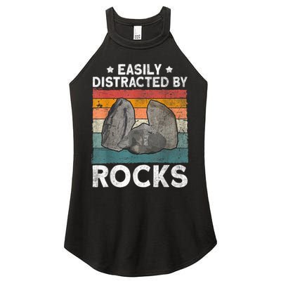 Easily Distracted By Rocks Collector Mineral Retro Geologist Women's Perfect Tri Rocker Tank