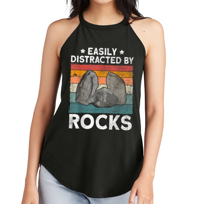 Easily Distracted By Rocks Collector Mineral Retro Geologist Women's Perfect Tri Rocker Tank