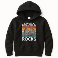 Easily Distracted By Rocks Collector Mineral Retro Geologist Kids Hoodie